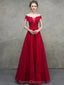 De l'épaule lacet rouge A-ligne perlée longues robes de bal d'étudiants du soir, robes de bal d'étudiants du parti du soir, 12328