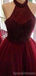 Halter Σκούρο Κόκκινο Τούλι Κοντά Φτηνά Homecoming Φορέματα Online, CM834