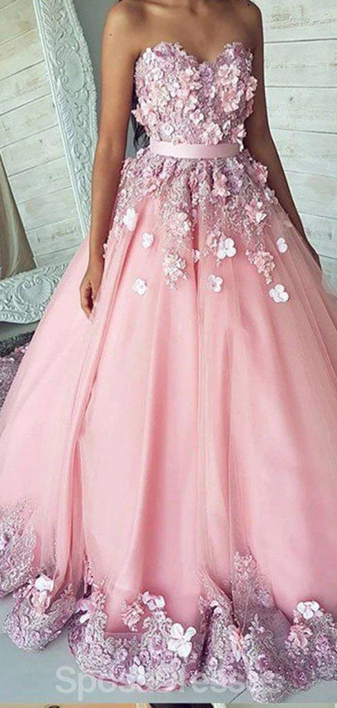 Sweetheart Lace Beaded Flower A-Linie lange Abend Prom Kleider, Abend Party Prom Kleider, 12185