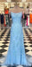 Μακαρόνια Λουράκια Μπλε Lace Mermaid Long Evening Prom, Φθηνά Προσαρμοσμένα Γλυκά 16 Φορέματα, 18460