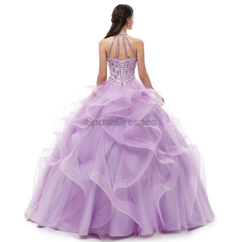 Halfter Lilac Heavy Perlen Quinceanera Dresses, Abendparty Prom Kleider, 12101