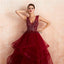 V Λαιμό Σκούρο Κόκκινο με Χάντρες Φόρεμα Μπάλα το Βράδυ Φορέματα Prom, Βράδυ Πάρτι, Φορέματα Prom, 12136