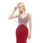 V Neck Red Mermaid Perled Evening Prom Robes, Evening Party Prom Robes, 12055