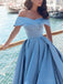 Blue Off Shoulder A line Simple Long Evening Prom Dresses, Cheap Custom Party Prom Dresses, 17325