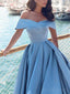 Azul fuera del hombro una línea simple largo noche vestidos de baile, barato personalizado fiesta vestidos de baile, 17325