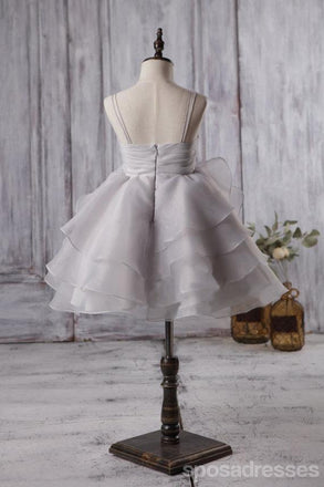 Robes de petite fille à fleurs en organza gris clair agitées mignonnes, robes de fille de fleur bon marché, FG057