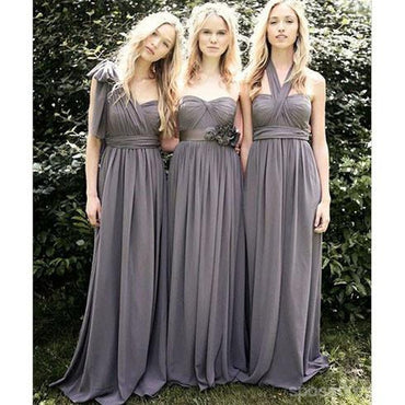 Junior Popular Convertible Chiffon Gray Una línea barata Vestidos de dama de honor para la fiesta de bodas, WG111