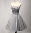 Grey Lace Tulle Short Sweetheart Prom Dresses, Short Party Prom Dresses, Graduation Dresses, CM202