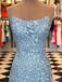 Spaghettiträger Blue Lace Mermaid Long Evening Abendkleider, Günstige Custom Sweet 16 Kleider, 18460
