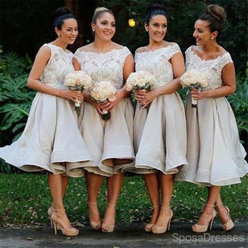 Morden Cap Sleeve Lace Organza Knee-Length On Sale Bridesmaid Dresses, WG117