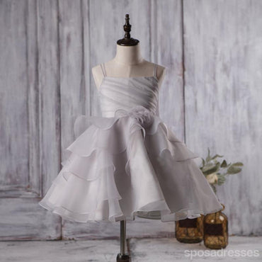 Robes de petite fille à fleurs en organza gris clair agitées mignonnes, robes de fille de fleur bon marché, FG057