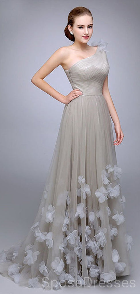 One Shoulder Grey Tulle Long Sexy Abend Prom Dresses, Cheap Custom Sweet 16 Dresses, 18507