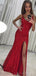 Sparkly Red Side Slit Lace Mermaid Vestidos de fiesta largos de noche, Cheap Sweet 16 Vestidos, 18340