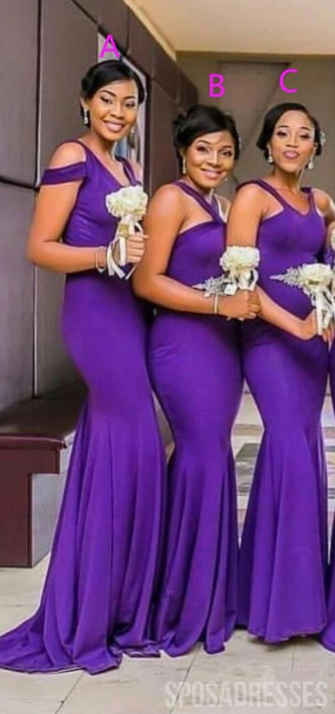 Mismatched púrpura sirena barato largo barato vestidos de dama de honor en línea, WG646