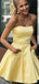 Le satin jaune sans bretelles le retour au foyer court bon marché habille des robes de bal d'étudiants courtes en ligne, bon marché, CM837
