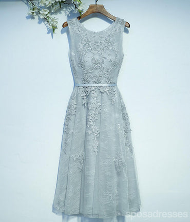 Gray Lace Round Neckline Homecoming Prom Dresses, Affordable Corset Back Short Party Prom Dresses, Perfect Homecoming Dresses, CM251