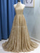 Sparkly Gold Sequin A-line Long Evening Prom Robes, Robes de bal soirée, 12295