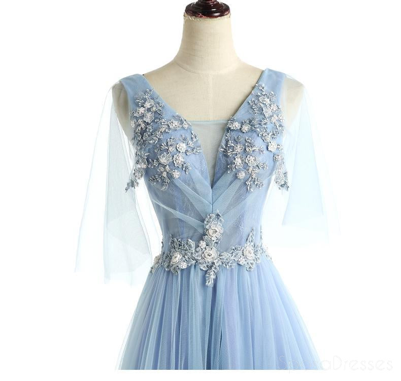 Δύο Ιμάντες V Λαιμόκοψη Γαλάζια Δαντέλα Χάντρες Μοναδικά Μακρά Βραδινά Φορέματα Prom, Δημοφιλή Φορέματα 2018 Party Prom, Προσαρμοσμένα Μακρά Φορέματα Prom, Φθηνά Επίσημα Φορέματα Prom, 17221