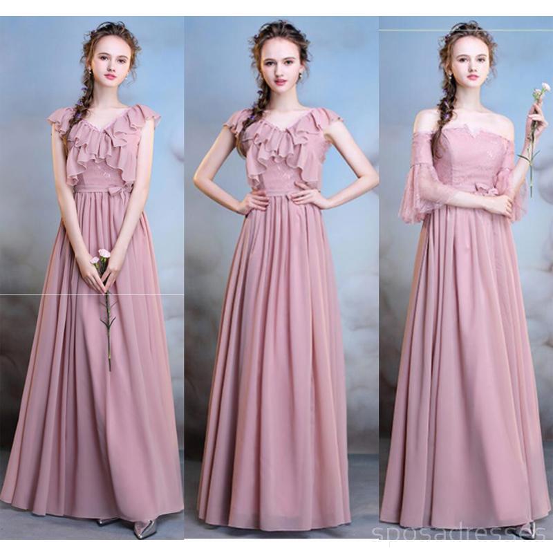 Chiffon Dusty Pink Long No coinciden Vestidos de dama de honor baratos y baratos en línea, WG508