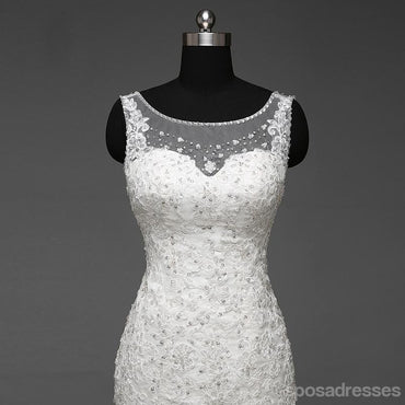 Vestidos de la boda de la boda de la sirena del cordón del escote de la pala sin espalda atractivos, trajes de novia hechos a la medida, vestidos nupciales de boda económicos, WD252