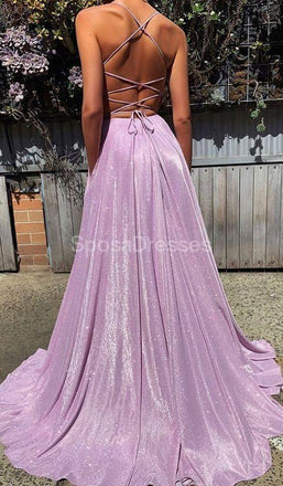 Simple Lilac Spaghetti Straps Cheap Long Evening Prom Dresses, Evening Party Prom Dresses, 12225