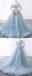Off Shoulder Tiffany Blue Lace Perlen A-Linie lange Abend Prom Kleider, billige Sweet 16 Kleider, 18432