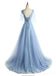 Δύο Ιμάντες V Λαιμόκοψη Γαλάζια Δαντέλα Χάντρες Μοναδικά Μακρά Βραδινά Φορέματα Prom, Δημοφιλή Φορέματα 2018 Party Prom, Προσαρμοσμένα Μακρά Φορέματα Prom, Φθηνά Επίσημα Φορέματα Prom, 17221