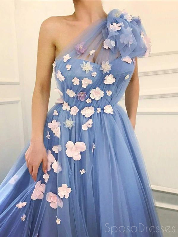 Blue A-line Applique Sleeveless Prom Dresses, Sweet 16 Prom Dresses, 12451