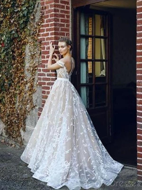 A-line Deep V Neck Off The Shoulder Prom Dresses, Sweet 16 Prom Dresses, 12466
