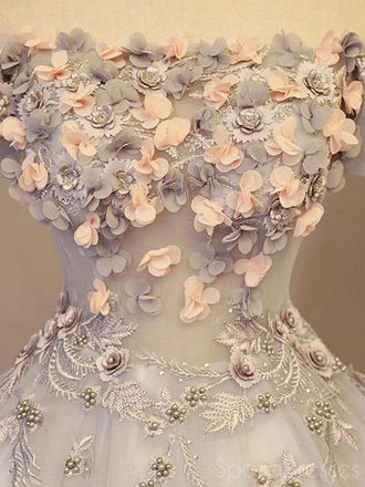 Tulle Applique Off The Shoulder Long Prom Dresses, Sweet 16 Prom Dresses, 12493