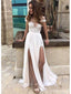 Manche courte fente sexy robes de mariée de plage bon marché personnalisées décontractées, WD316