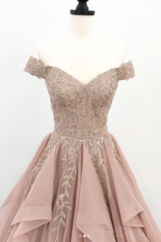 Off Shoulder Dusty Champagne Cheap Long Evening Prom Dresses, Evening Party Prom Dresses, 18627