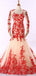 Long Sleeves Red Lace Mermaid Evening Prom Φορέματα, Φτηνές Προσαρμοσμένα Γλυκά 16 Φορέματα, 18531