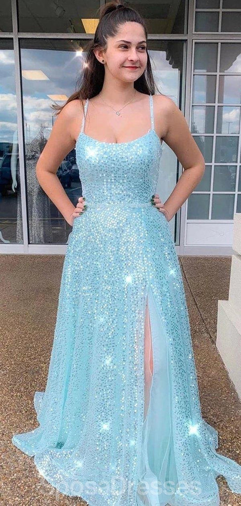 Πλαϊνή σχισμή Φτηνές Tiffany Μπλε πούλιες βραδινές Prom, Φόρεμα βραδινού πάρτι Prom, 12186