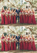 Robes de demoiselle d'honneur longues en mousseline de soie rouge foncé dépareillées en ligne, robes de demoiselles d'honneur pas chères, WG688