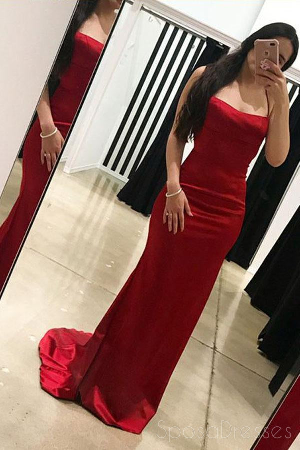 Sexy Rojo Sin espalda Cuello Recto vestido de Sirena de Noche Largos vestidos de fiesta, Vestidos 17695