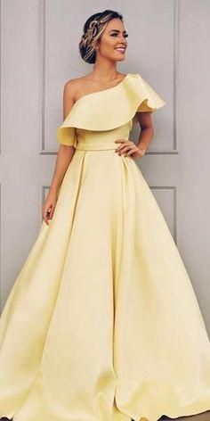 Ένας ώμος απλό κίτρινο φθηνό μακρύ βραδινό φορέματα Prom, βραδινά φορέματα Prom, 12155