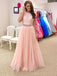 2018 Fashion Two Pieces Halter Pale Pink Lace Long Evening Prom Dresses, 17355