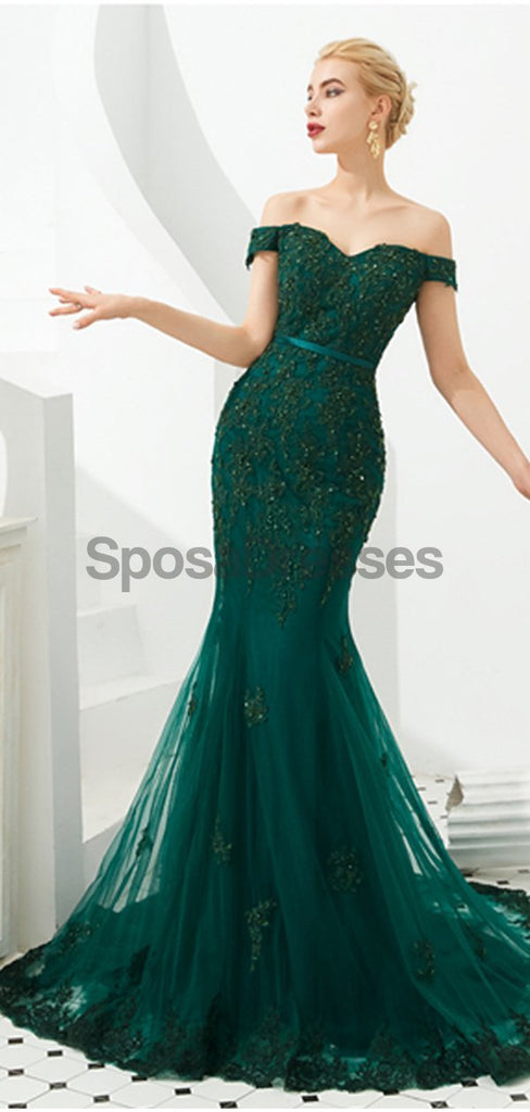 Vestidos de fiesta de noche de sirena con apliques de encaje verde esmeralda, vestidos de fiesta de noche, 12128