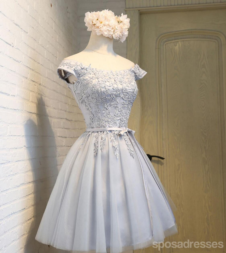 Encolure de pelle de manche courte lacet gris robes de bal d'étudiants de retour au foyer mignonnes, bal d'étudiants du parti court abordable 16 robes douces, robes de cocktail de retour au foyer parfaites, CM337