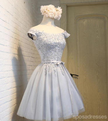 Short Sleeve Scoop Neckline Gray Lace Cute Homecoming Prom Dresses, Affordable Short Party Prom Sweet 16 Dresses, Perfect Homecoming Cocktail Dresses, CM337