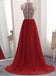Σκούρο κόκκινο Halter Chiffon Beaded A line Long Custom Evening Prom Dresses, 17416