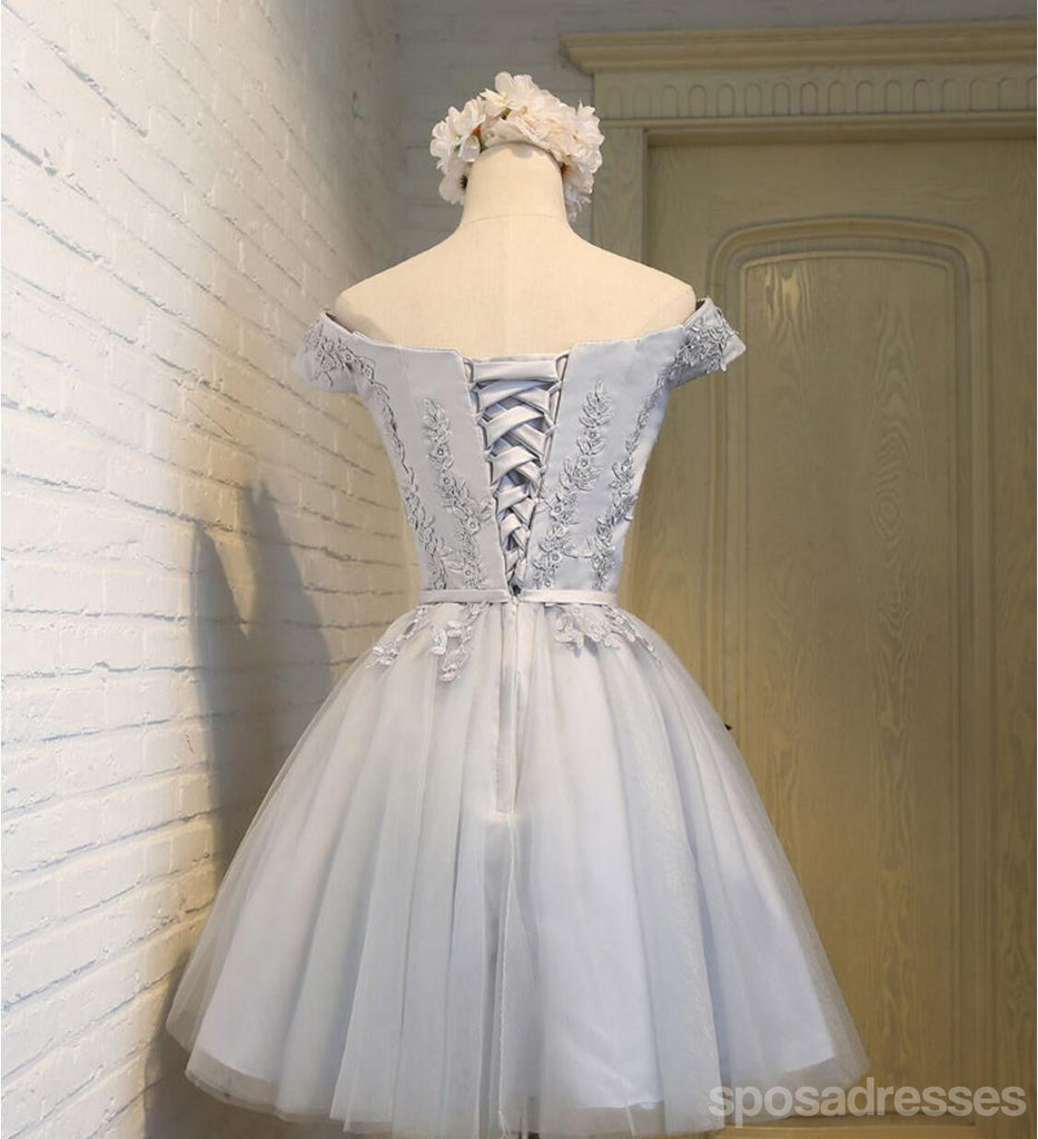 Encolure de pelle de manche courte lacet gris robes de bal d'étudiants de retour au foyer mignonnes, bal d'étudiants du parti court abordable 16 robes douces, robes de cocktail de retour au foyer parfaites, CM337