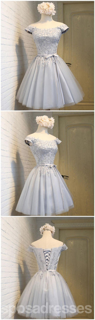 Encolure de pelle de manche courte lacet gris robes de bal d'étudiants de retour au foyer mignonnes, bal d'étudiants du parti court abordable 16 robes douces, robes de cocktail de retour au foyer parfaites, CM337