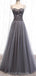Σπαγγέτι Λουριά Γκρι Rhinestone Χάντρες Μια γραμμή Μακρύ Βράδυ Φορέματα Prom, Βράδυ Πάρτι, Φορέματα Prom, 12330