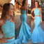 Blue Two Pieces Meerjungfrau Abend Abendkleider, Sexy Halfter Long Party Ballkleid, Custom Long Ballkleider, Günstige Abendkleider, 17049