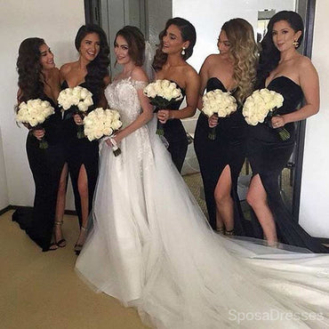 Απλό Μαύρο Γλυκιά Καρδιά Πλευρά Διάσπαση Σέξι Γοργόνα Φθηνά Μακριά Φορέματα Παράνυμφων για το Κόμμα του Γάμου, WG133