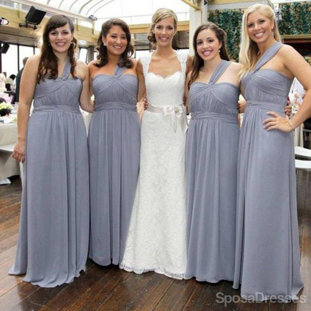 Cheap Simple Formal Chiffon One Shoulder Floor-Length Bridesmaid Dresses, WG136