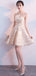 Unique Champagne Lace Φτηνές Homecoming Φορέματα Online, Φτηνές Κοντές Φορέματα Prom, CM794