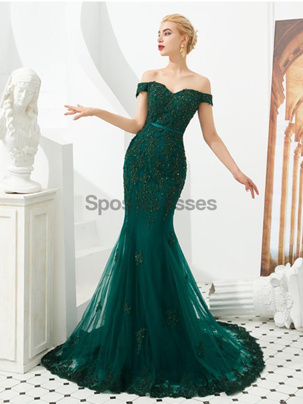 Robe de bal de soirée sirène en dentelle vert émeraude, robes de soirée, 12128
